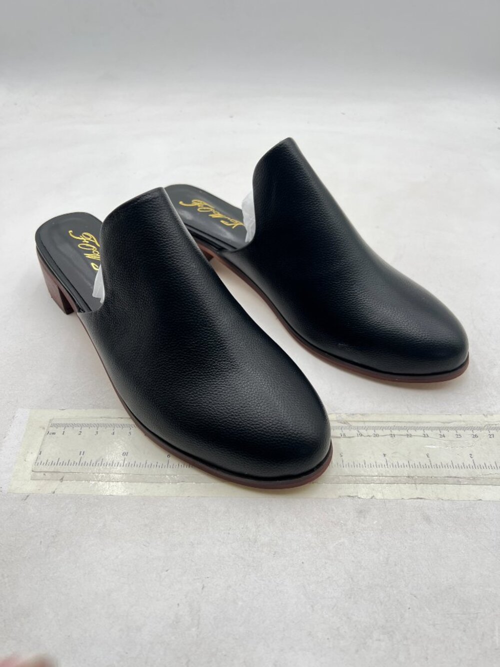 FOWT Black Closed Toe Mules Slip On Retro Loafer Low Chunky Heel Slides Slippers - Picture 4 of 8